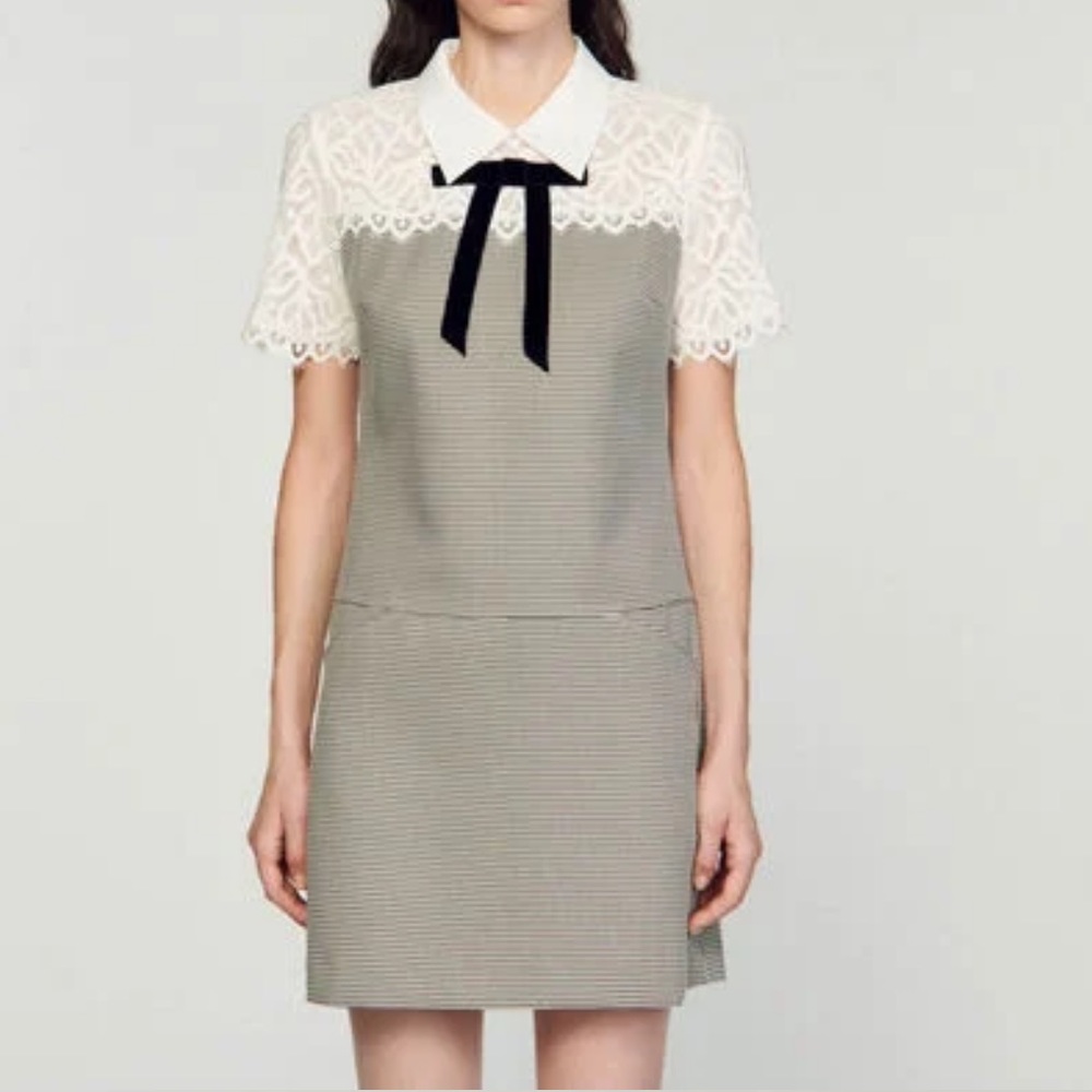 NWOT Sandro TWO-MATERIAL SHORT DRESS FR40/US8